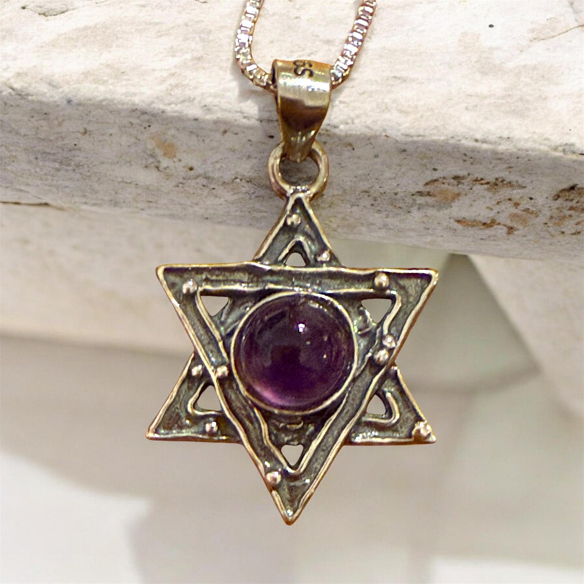 Sterling Star of David pendant with turquoise gemstone center | Judaica Square Lakewood (view 4)