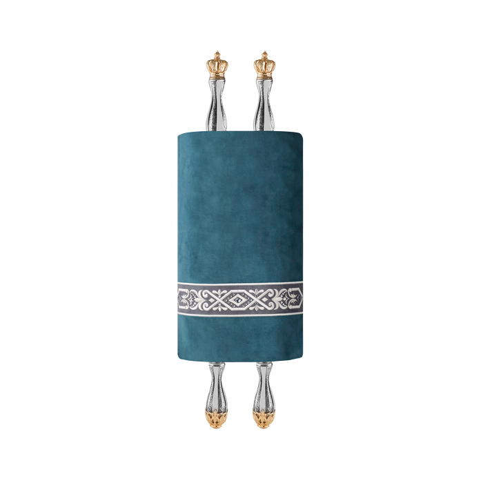 Velvet Torah Mantle - Style 353-Teal - Torah Covers & Mantles