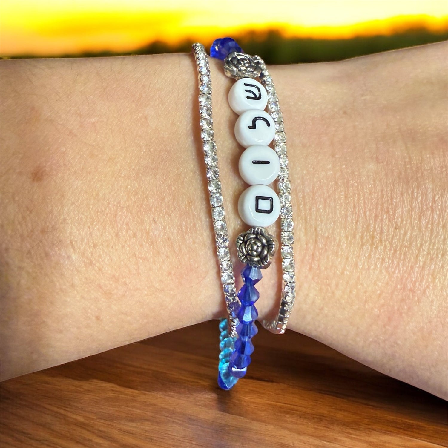 Shalom bracelet — Hebrew peace lettering with gemstone, pearl and mixed metal beads | Judaica Square Lakewood (view 8)