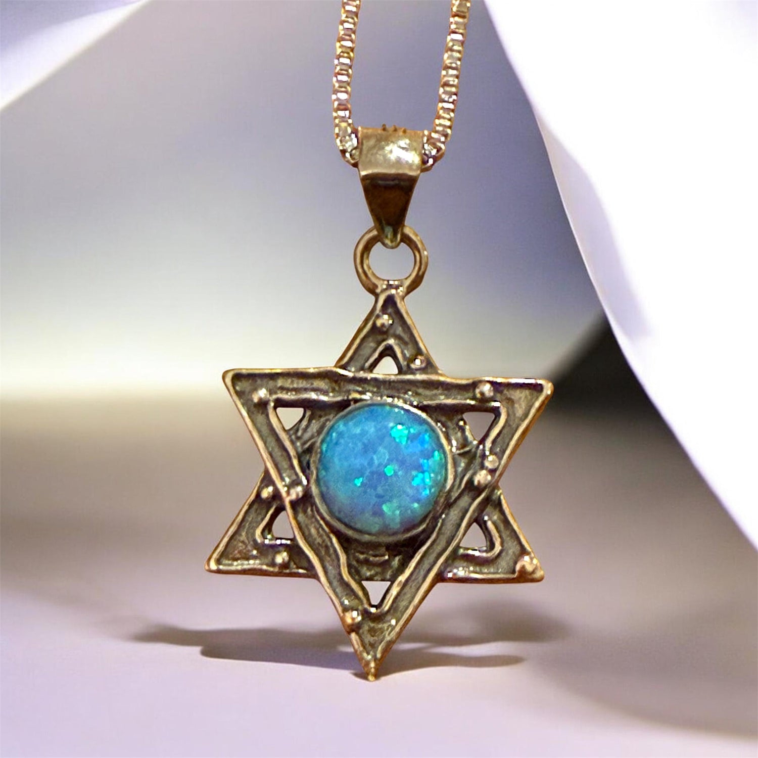 Sterling Star of David pendant with turquoise gemstone center | Judaica Square Lakewood (view 3)