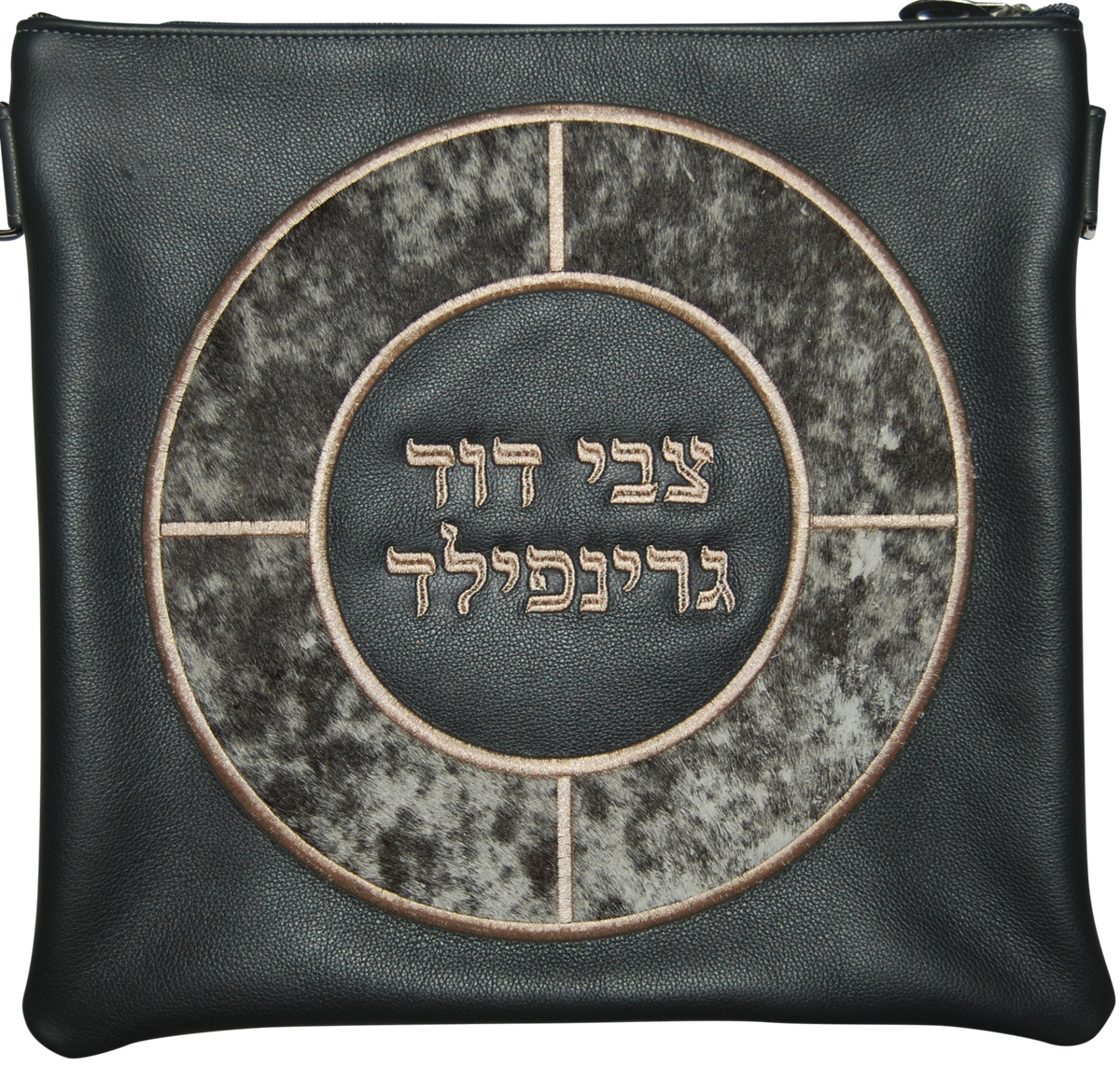 Prestige Leather Tallit & Tefillin Bag — Geometric Design, Supreme Collection (565H-GR2)