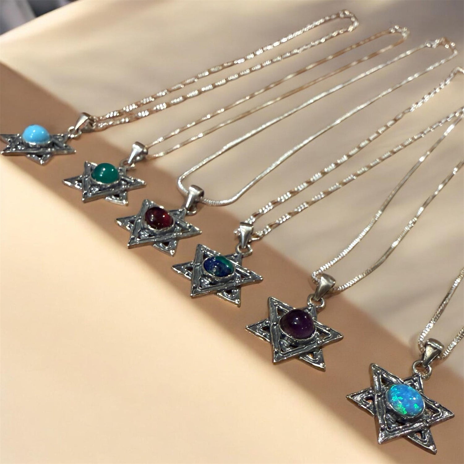 Sterling Star of David pendant with turquoise gemstone center | Judaica Square Lakewood (view 11)