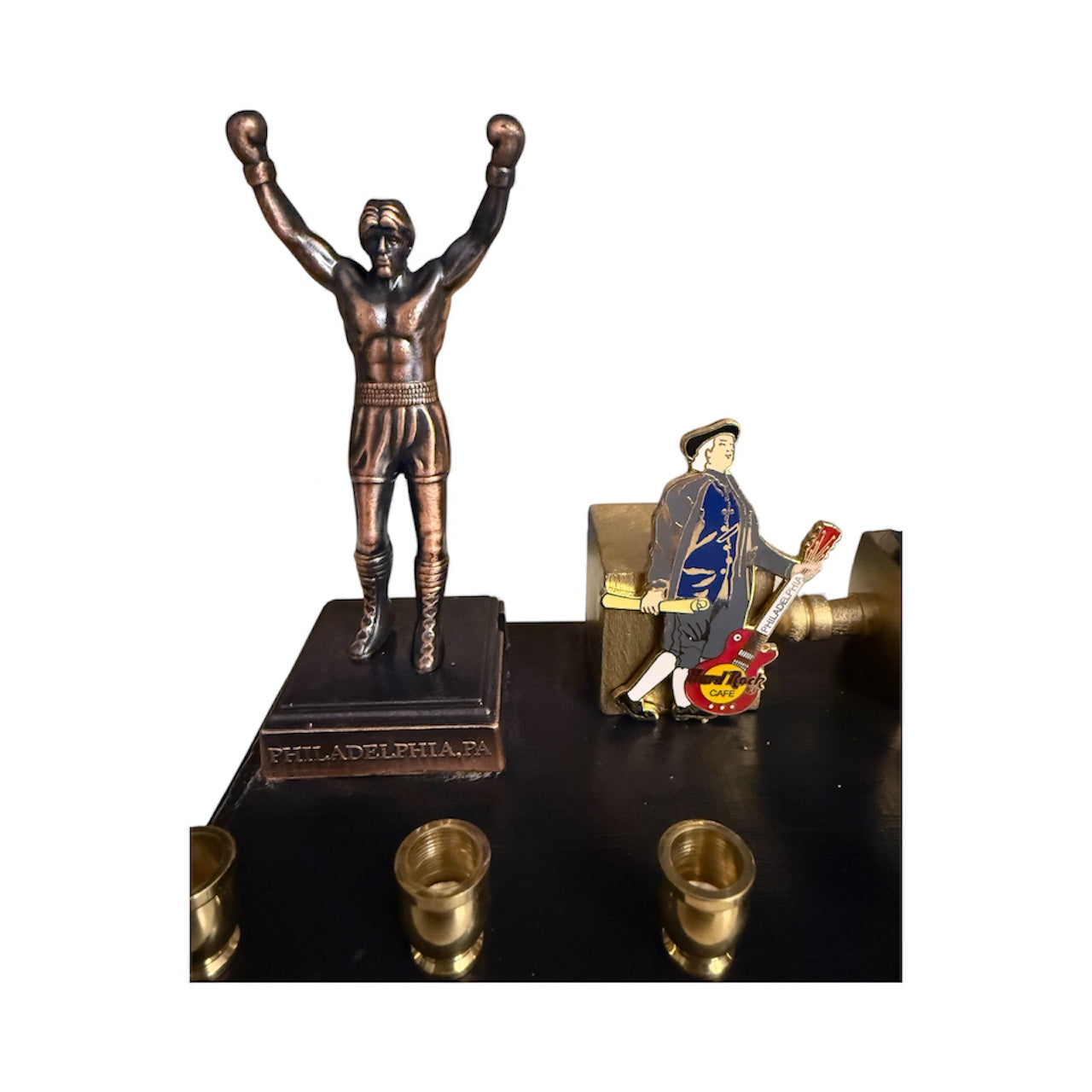 Philadelphia collector menorah — vintage pins, transit token and handmade pretzels | Judaica Square Lakewood (view 4)