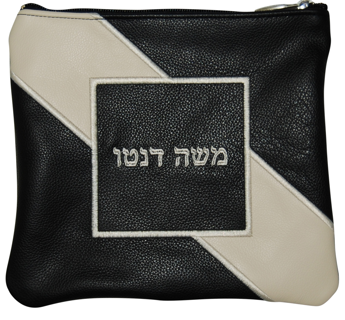 Prestige Leather Tallit & Tefillin Bag — Geometric Design, Exclusive Collection (890G-BK2)