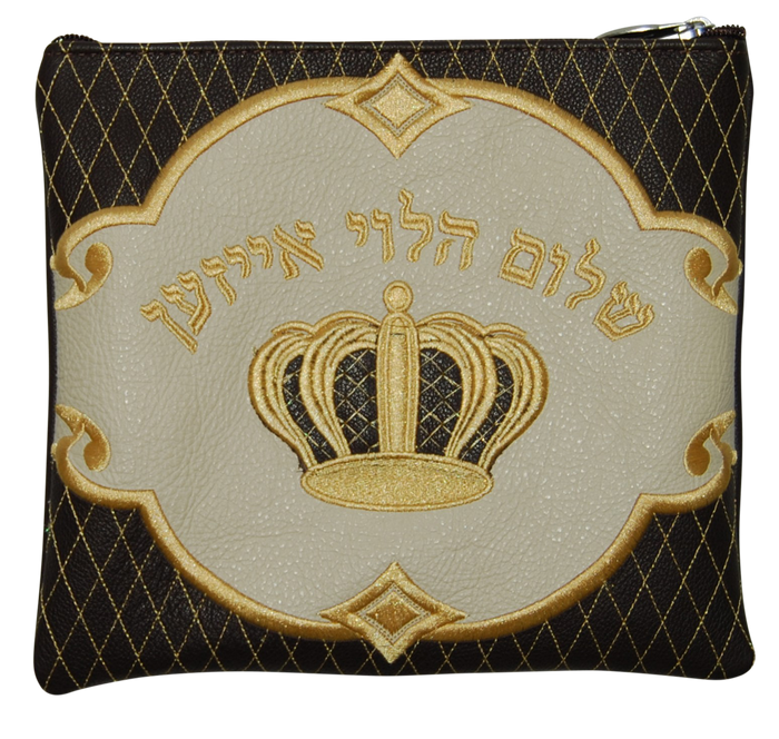 Prestige Leather Tallit & Tefillin Bag — Crown Design, Exclusive Collection (860G-BK2)