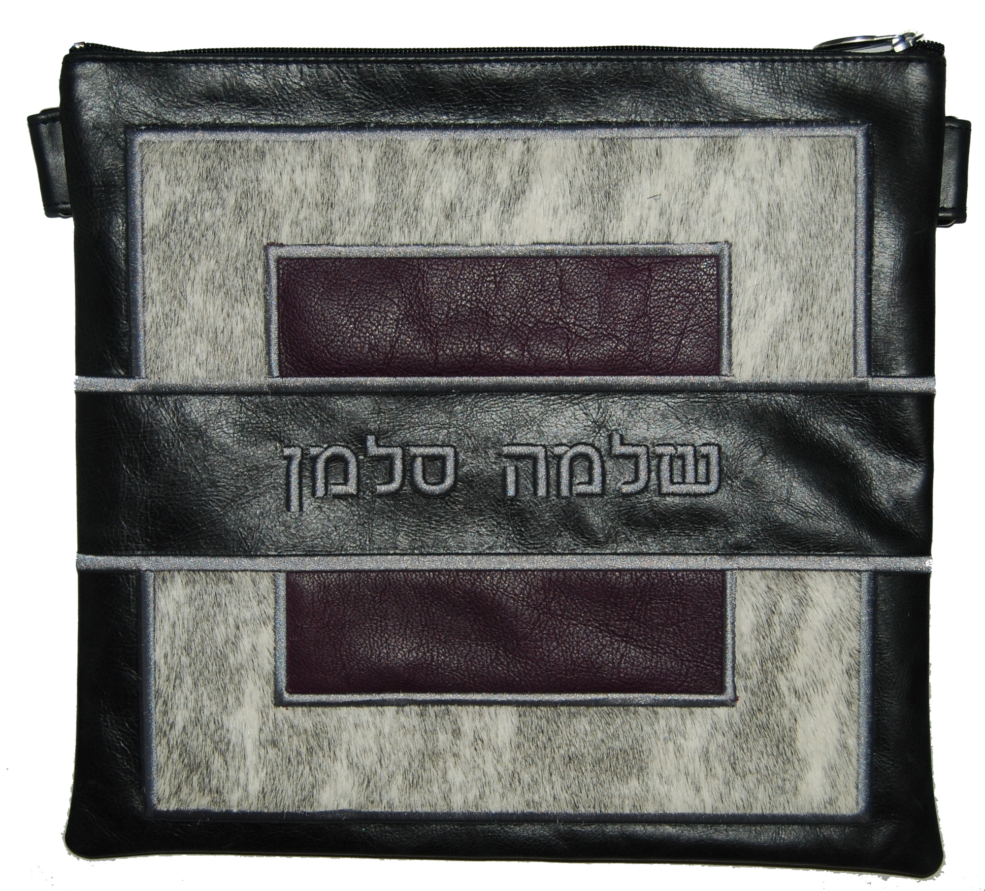 Prestige Leather Tallit & Tefillin Bag — Geometric & Colorblock Design, Premier Collection (585I-BK6)