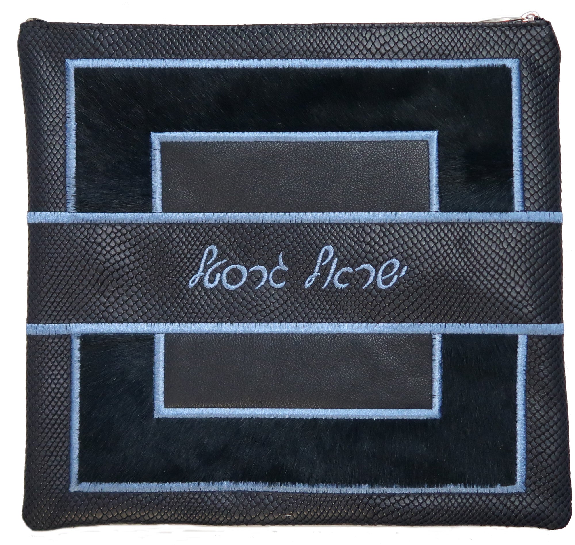 Prestige Leather Tallit & Tefillin Bag — Geometric & Colorblock Design, Premier Collection (585I-NV3)
