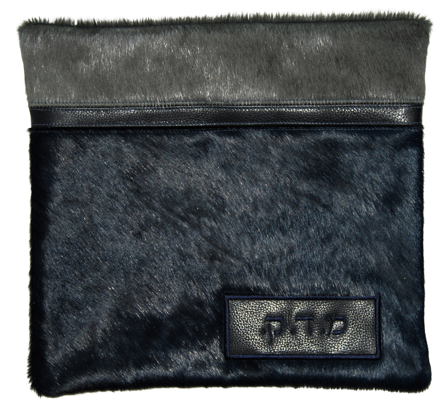 Personalization preview — Premier Leather Tallit & Tefillin Bag — Navy Fur