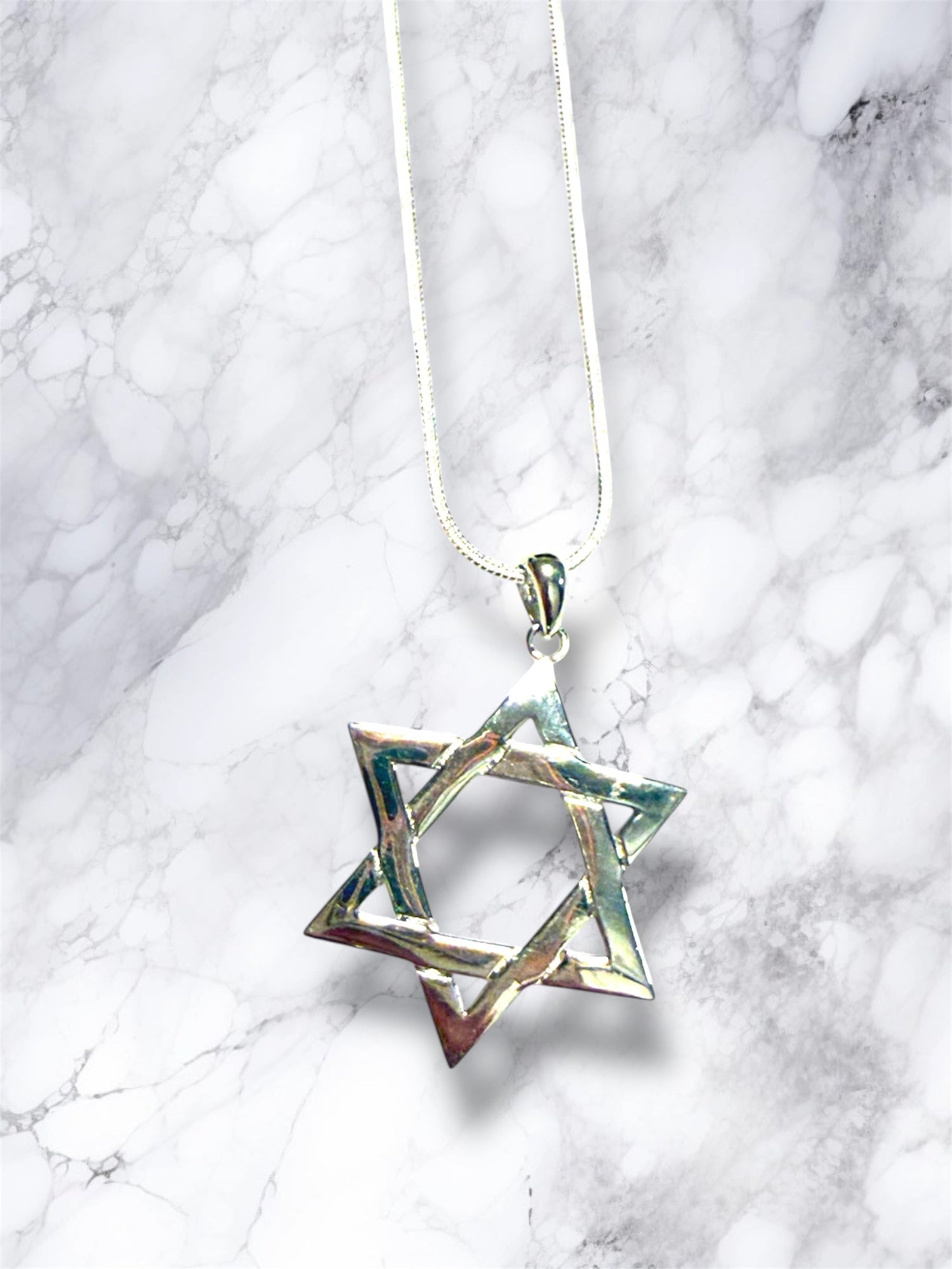 Large woven sterling silver Magen David pendant on a rope chain | Judaica Square Lakewood (view 4)