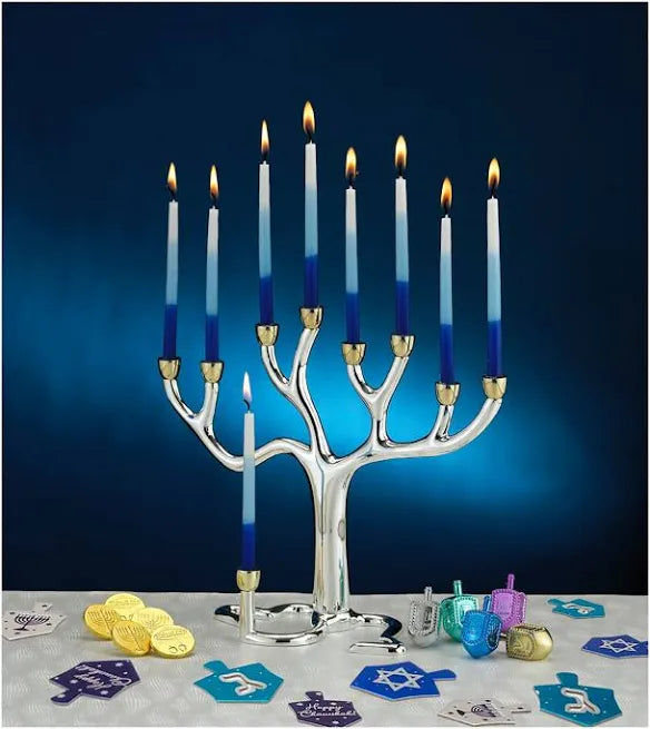 Blue and white Hanukkah candles — box of 45 hand-dipped tapers for a menorah | Judaica Square Lakewood (view 10)