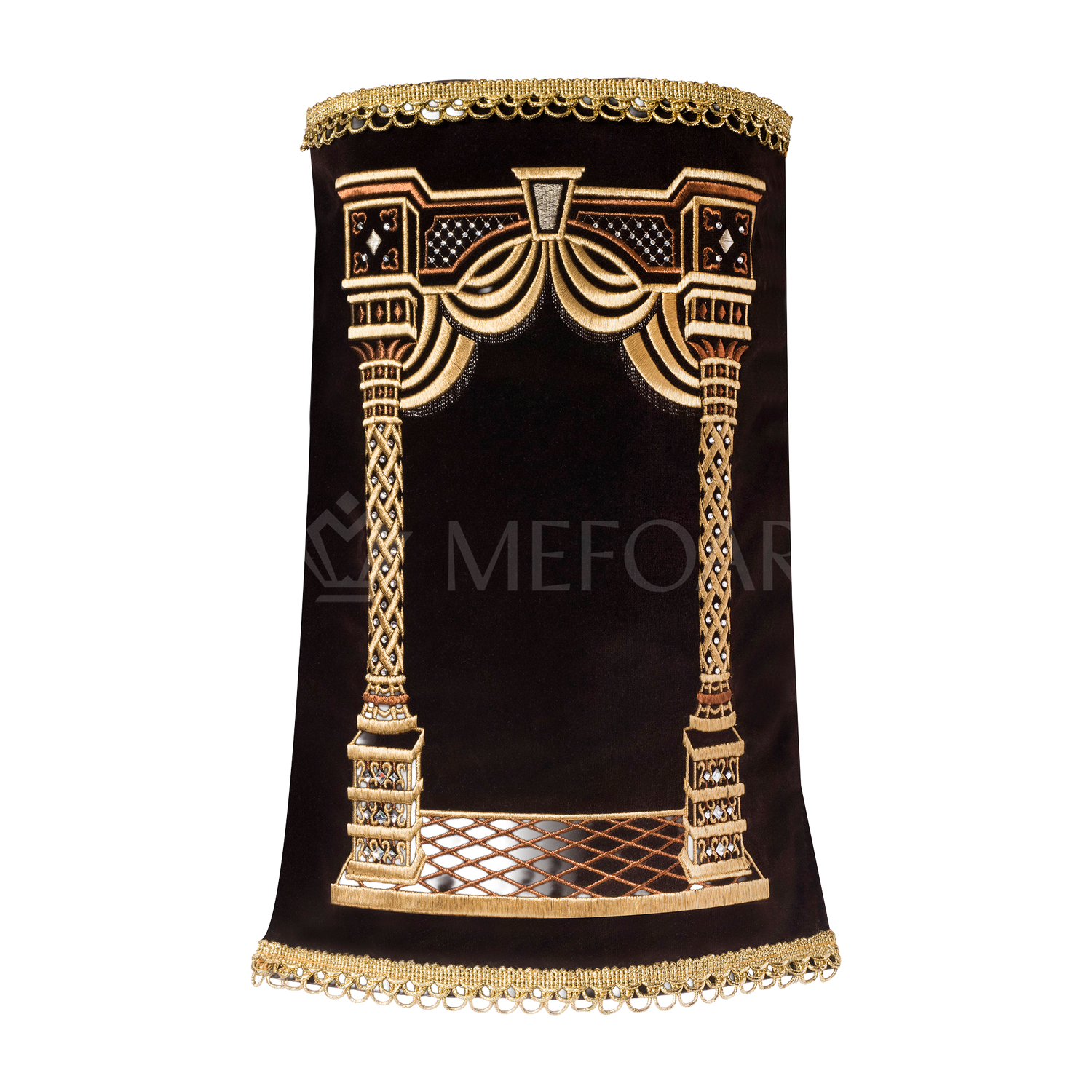 Velvet Torah Mantle - Style 186-Brown - Image 2