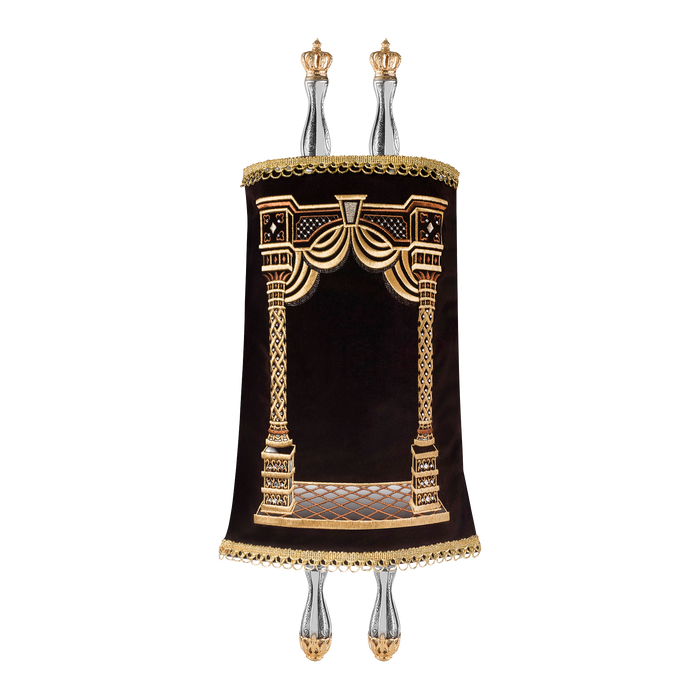 Velvet Torah Mantle - Style 186-Brown - Torah Covers & Mantles