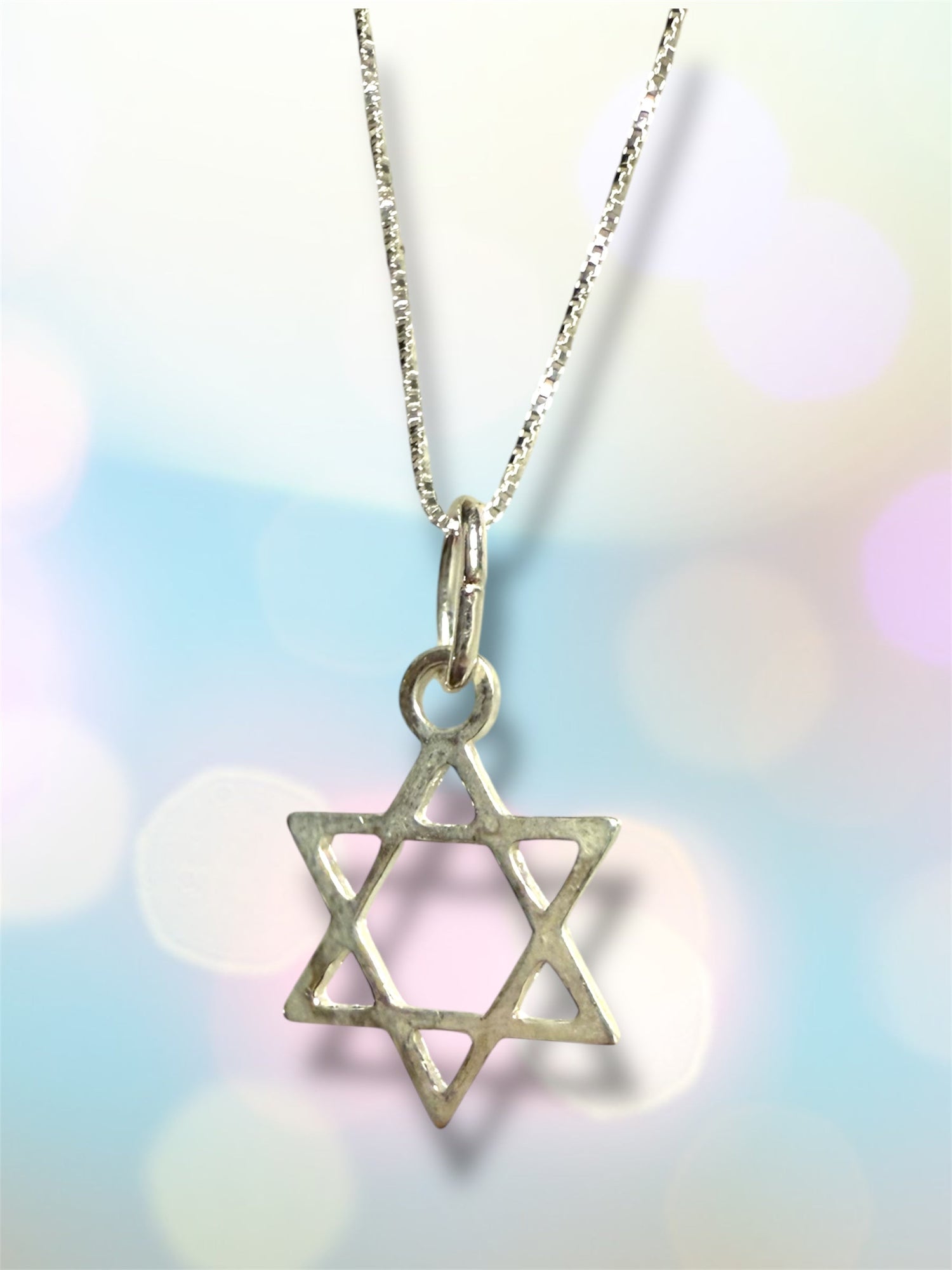 Classic sterling silver Star of David pendant on a 16 inch box chain | Judaica Square Lakewood (view 5)