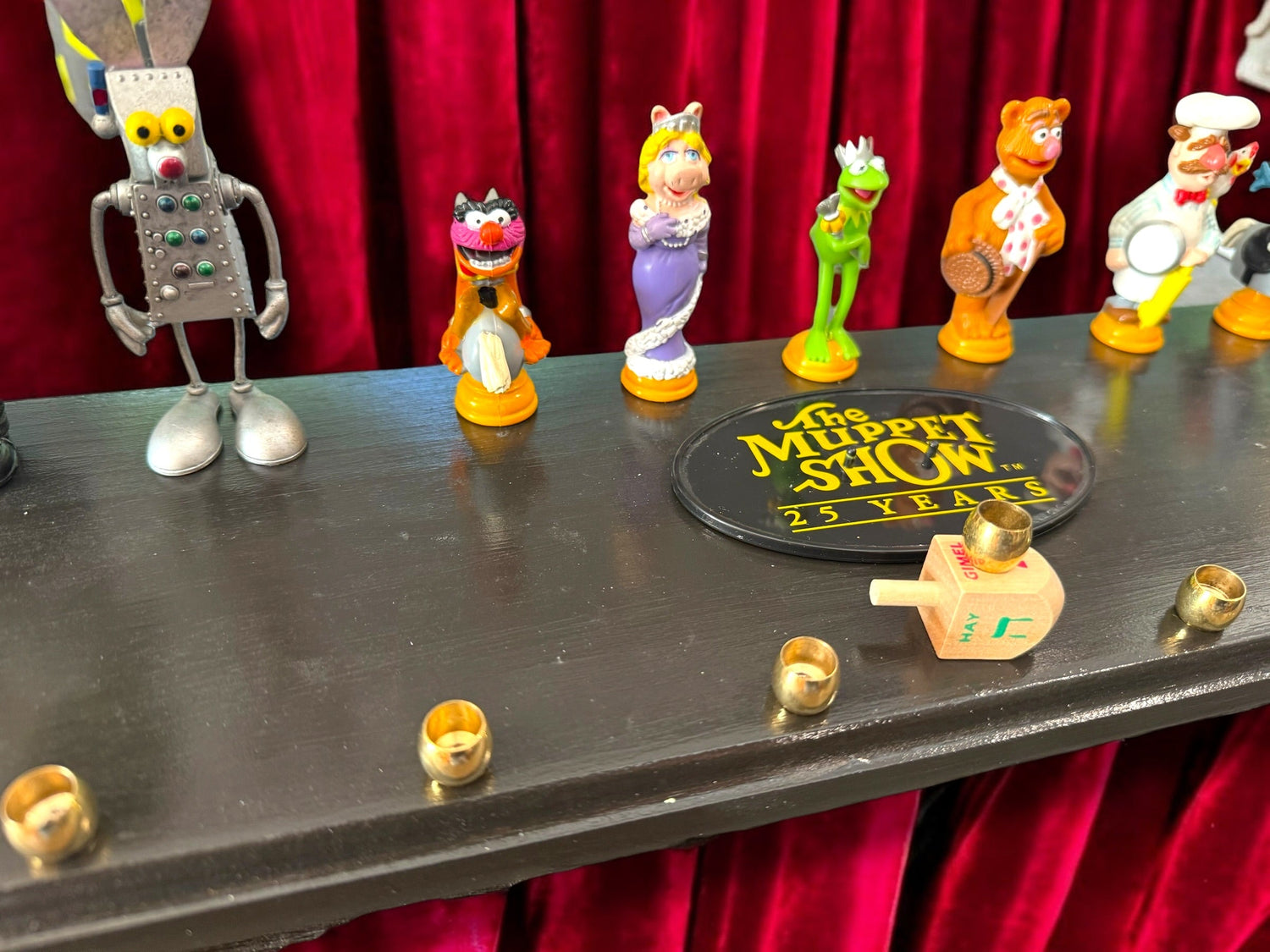 Muppets cast menorah — nine repurposed Muppets figures along a long plaque with brass cups | Judaica Square Lakewoo (view 29)