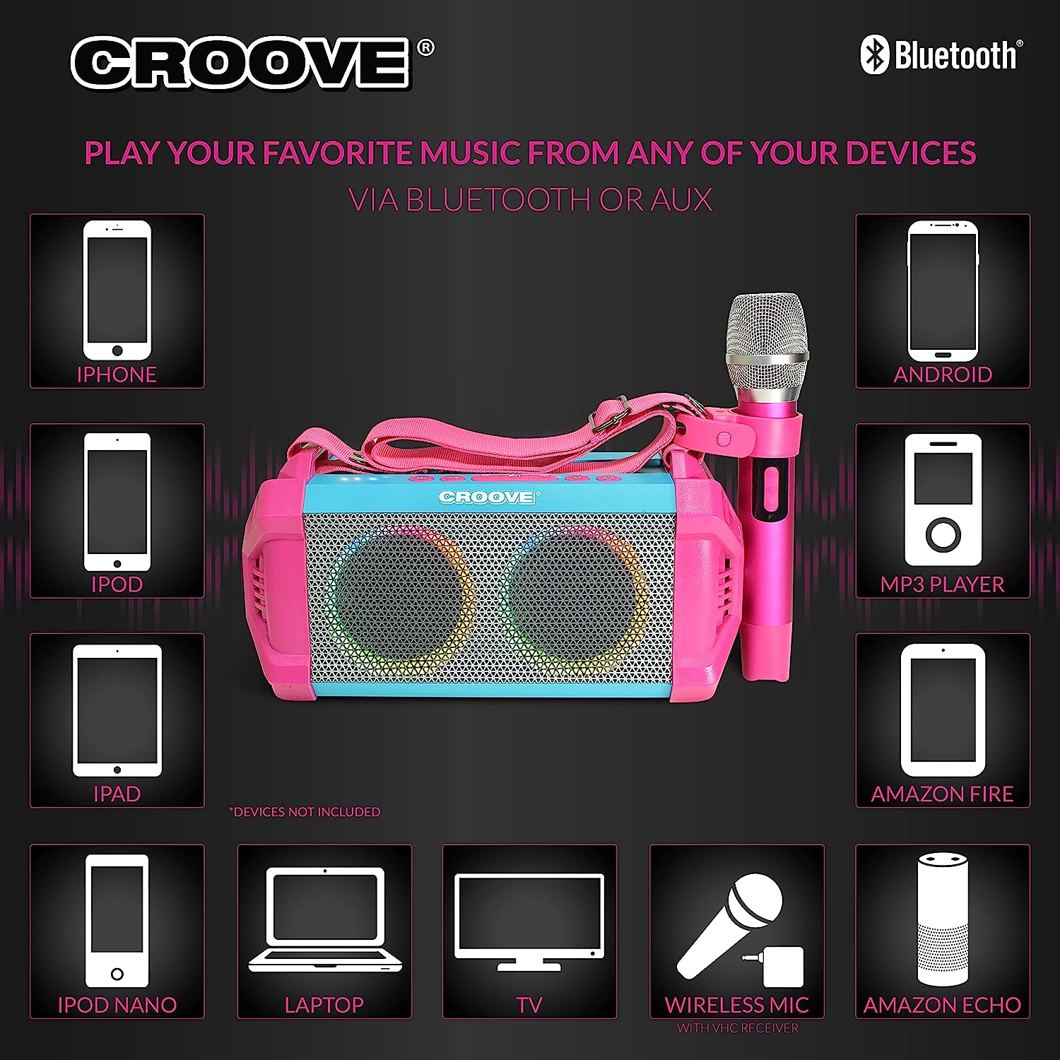 Croove Sling & Sing Portable Karaoke Machine - Bluetooth Speaker & Mic — kids set, view 5 | Judaica Square Lakewood