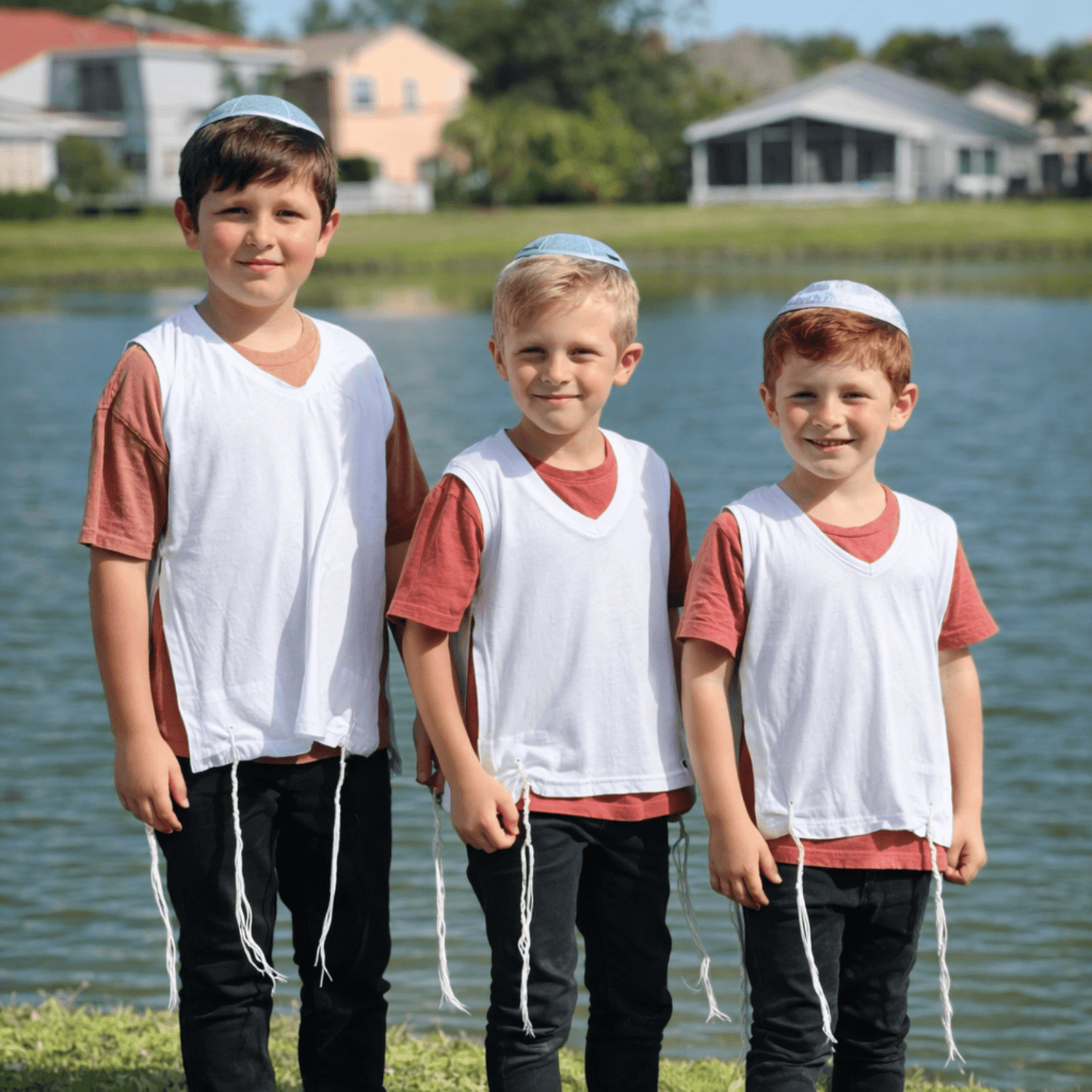 Kids cotton tzitzit t-shirt neckline detail