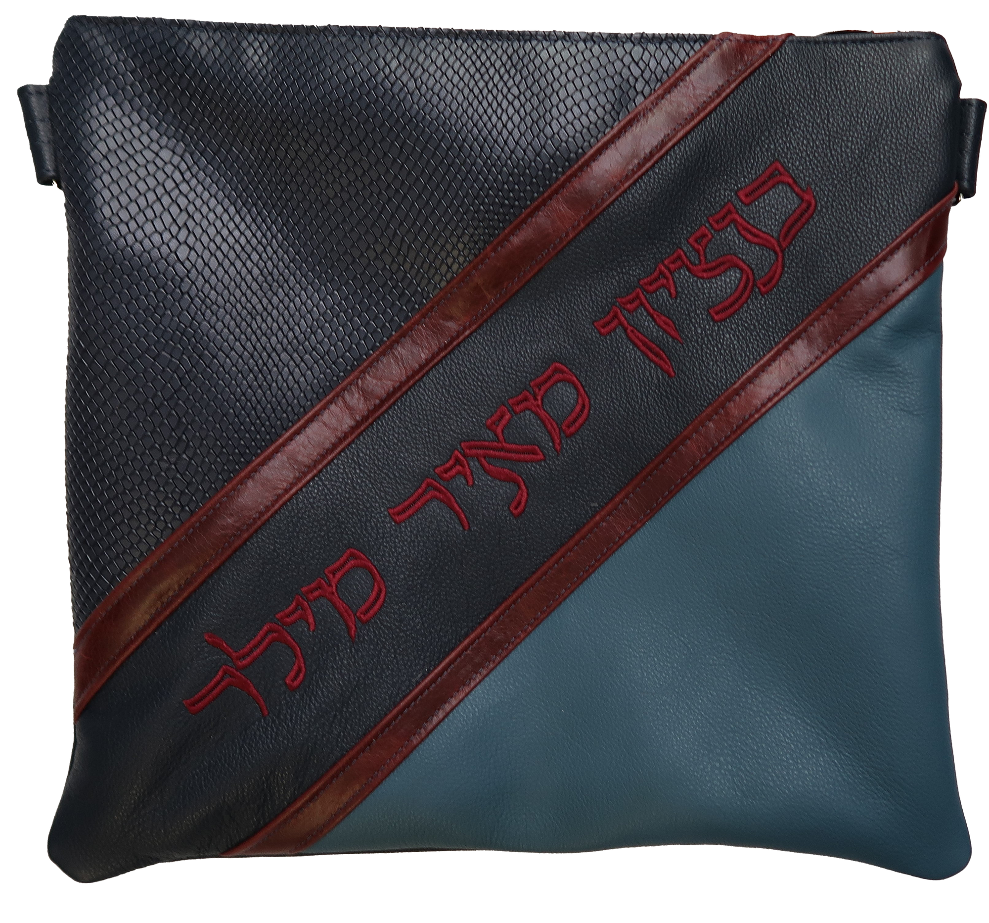 Prestige Leather Tallit & Tefillin Bag — Geometric Design, Exclusive Collection (600G-NV)