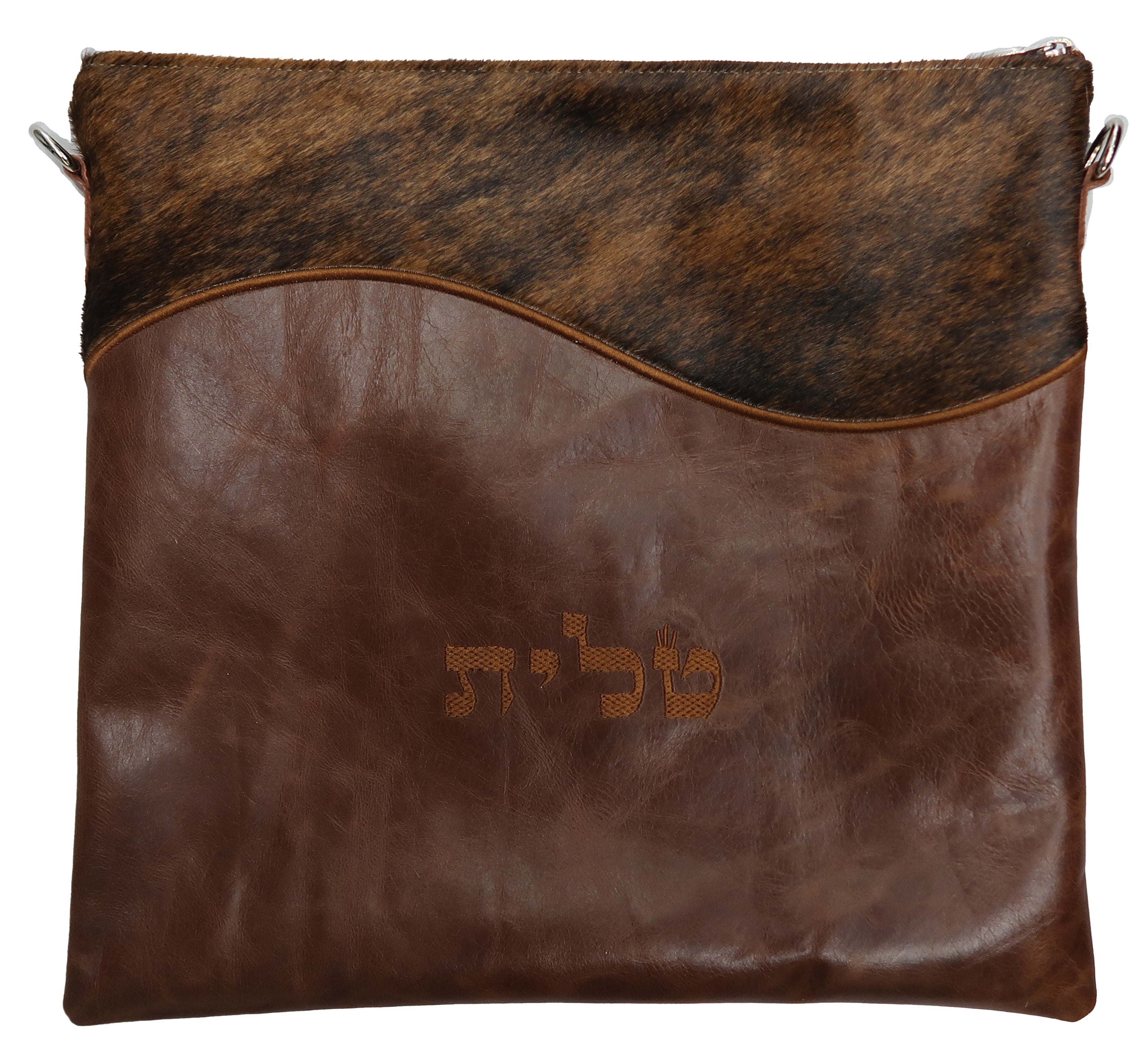 Prestige Leather Tallit & Tefillin Bag — Geometric & Wave Design, Exclusive Collection (605G-TN)