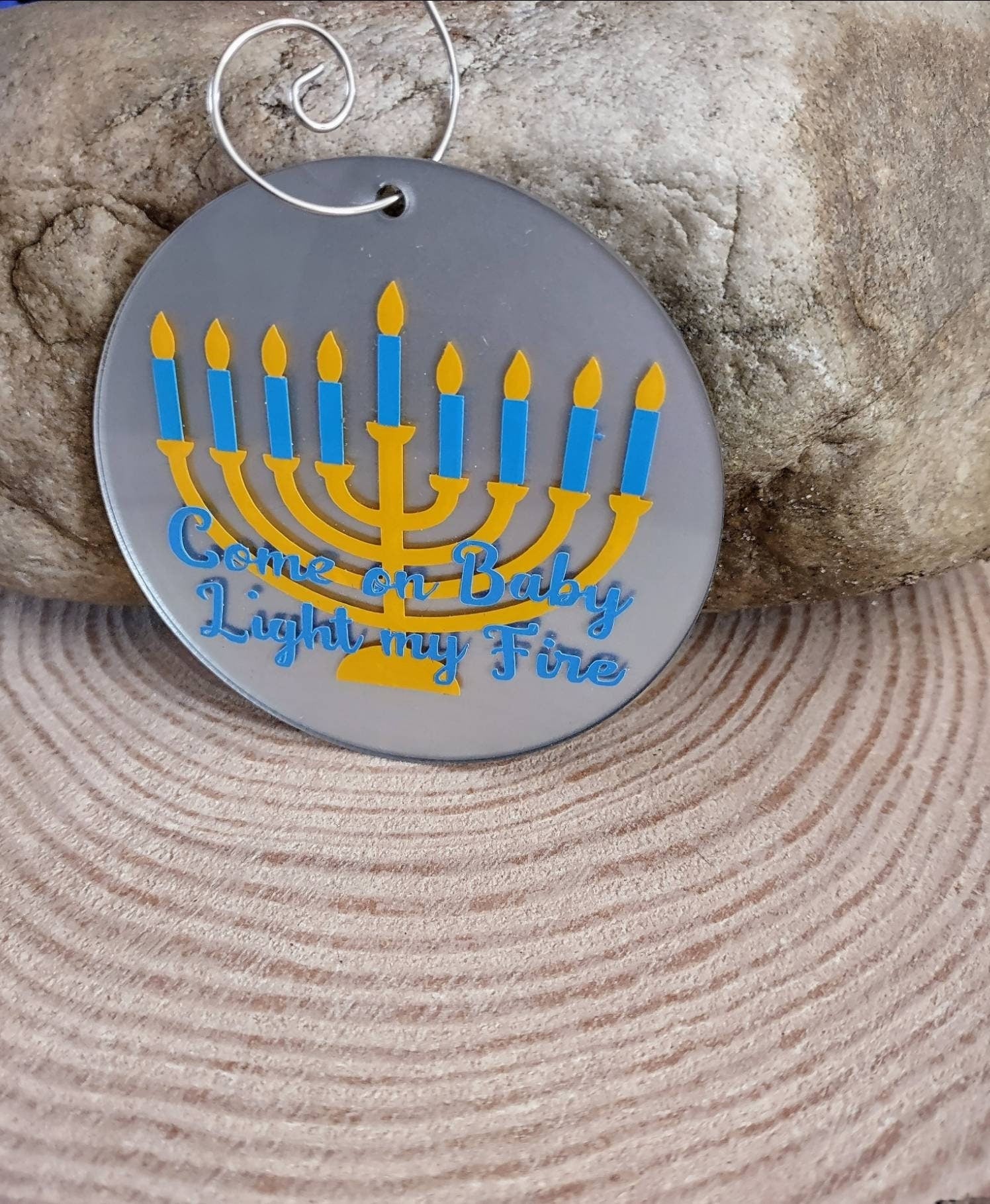 Menorah Ornaments — hand-painted wood hanging decorations on twine | Judaica Square Lakewood (view 7)