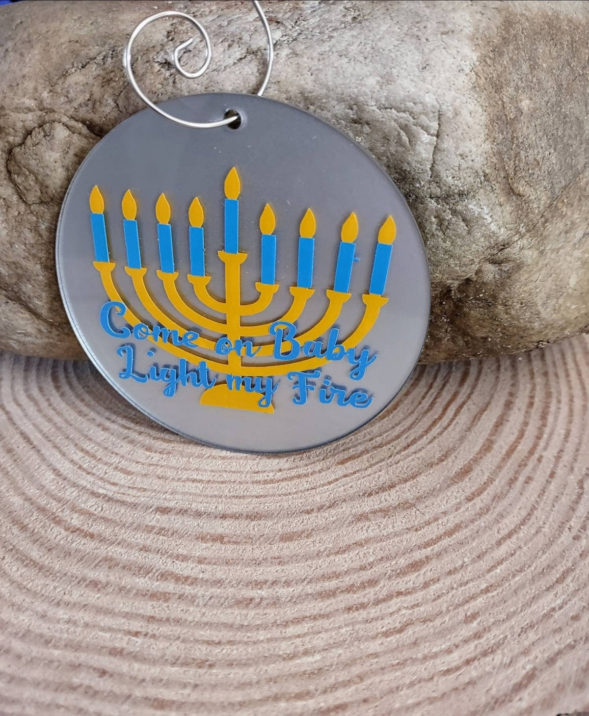 Menorah Ornaments — hand-painted wood hanging decorations on twine | Judaica Square Lakewood (view 7)