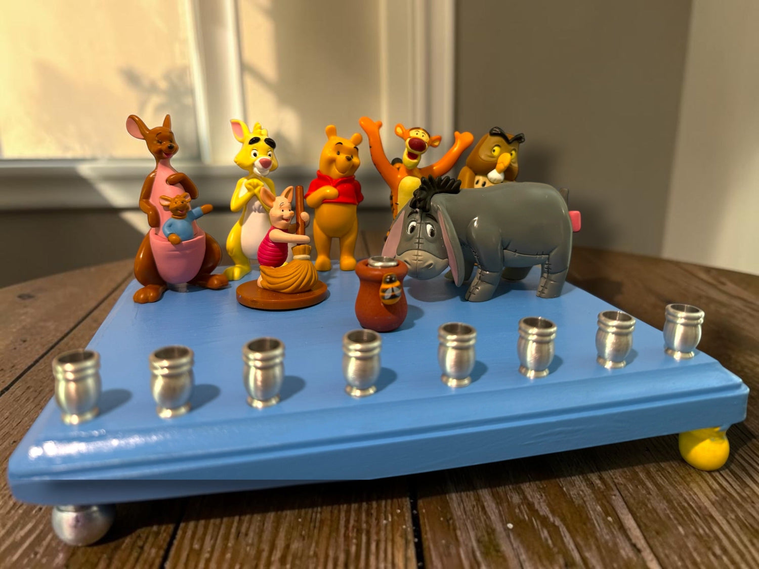 Classic Winnie the Pooh Menorah — Pooh and Tigger figures with honey pot shamash | Judaica Square Lakewood (view 3)