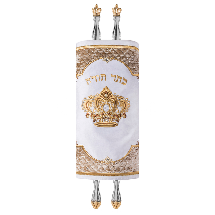 Velvet Torah Mantle - Style 802-White - Torah Covers & Mantles