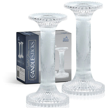 7-inch Crystal Glass Candlesticks — tall clear glass pair | Judaica Square Lakewood