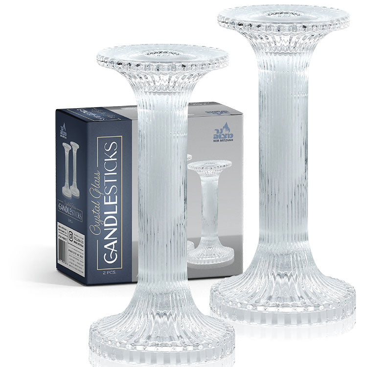 2pk. 7" Glass Candlesticks — Judaica Square