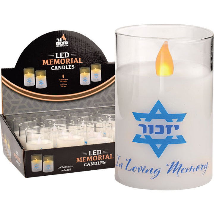LED Memorial Glass Candle — 2″ x 3″ Real-Wax Yahrzeit Candle, Batteries Included
