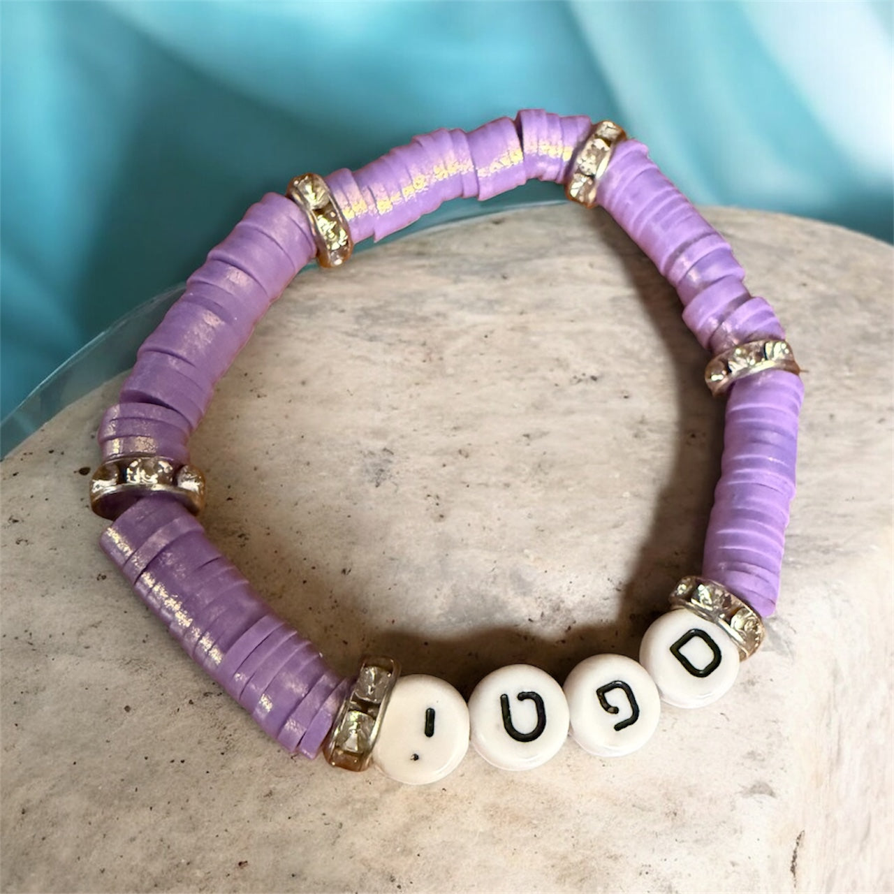Swiftie friendship bracelet — Hebrew letter beads in mixed colors on elastic | Judaica Square Lakewood (view 6)