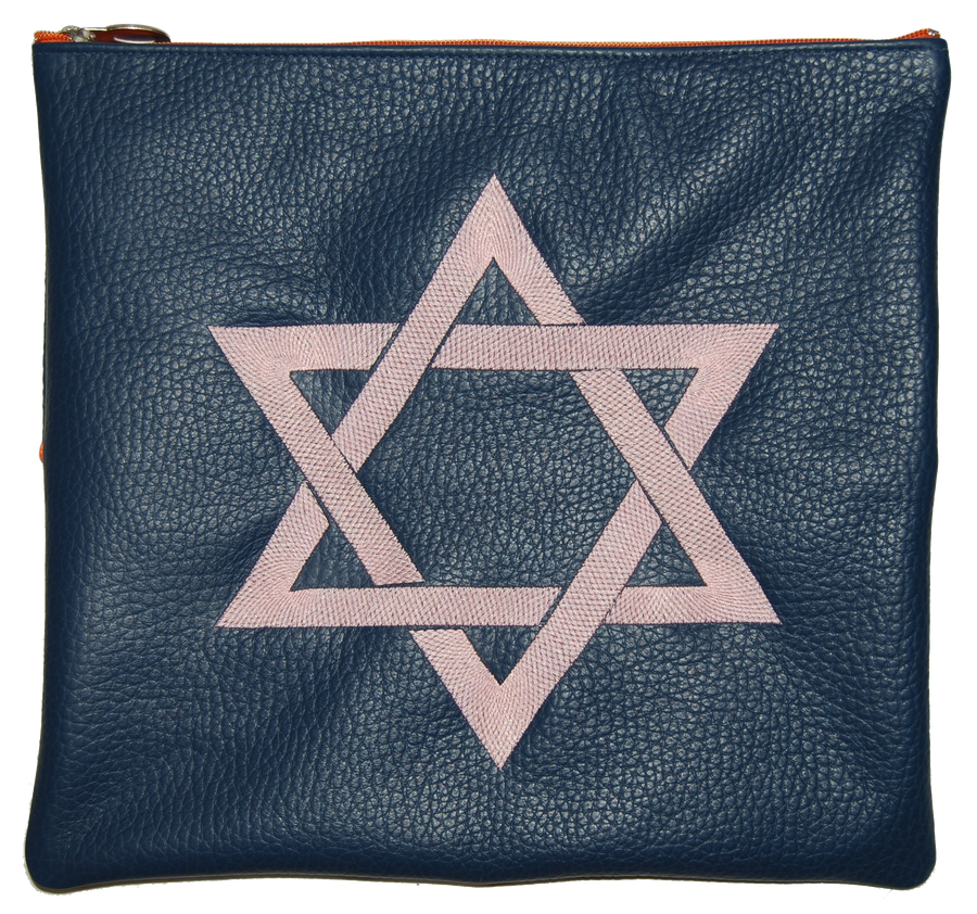 Personalization preview — Leather Tallit & Tefillin Bag — Cobalt Pebbled