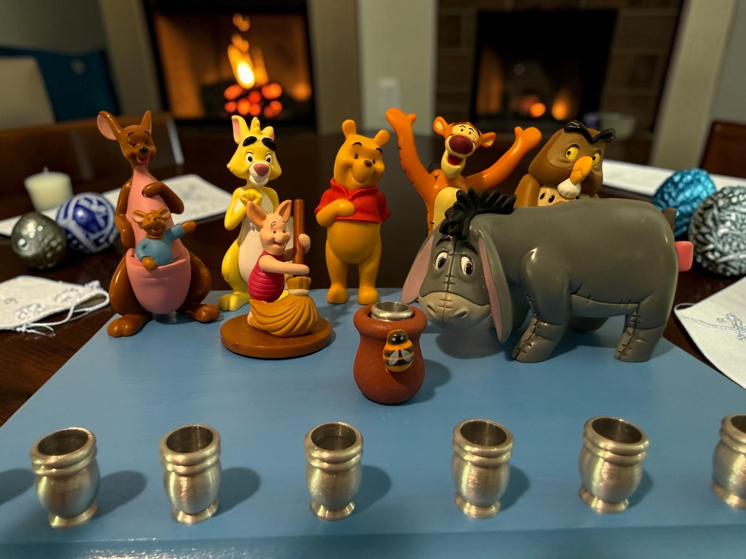 Classic Winnie the Pooh Menorah — Pooh and Tigger figures with honey pot shamash | Judaica Square Lakewood (view 5)