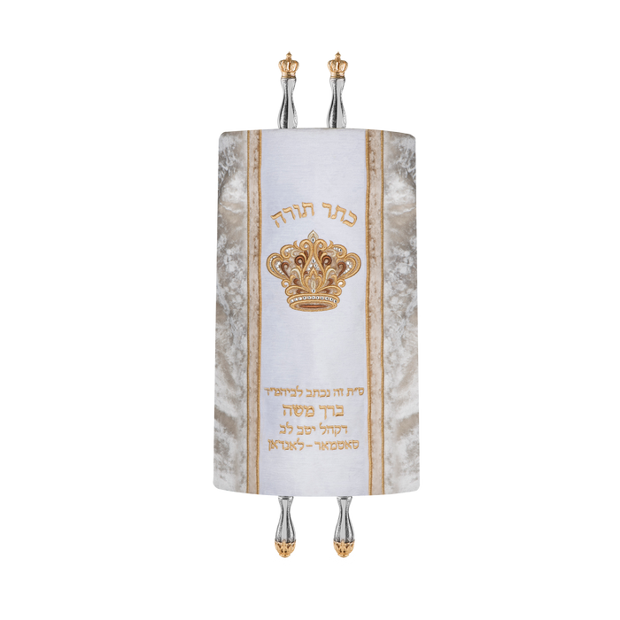 Velvet Torah Mantle - Style 348-White - Torah Covers & Mantles