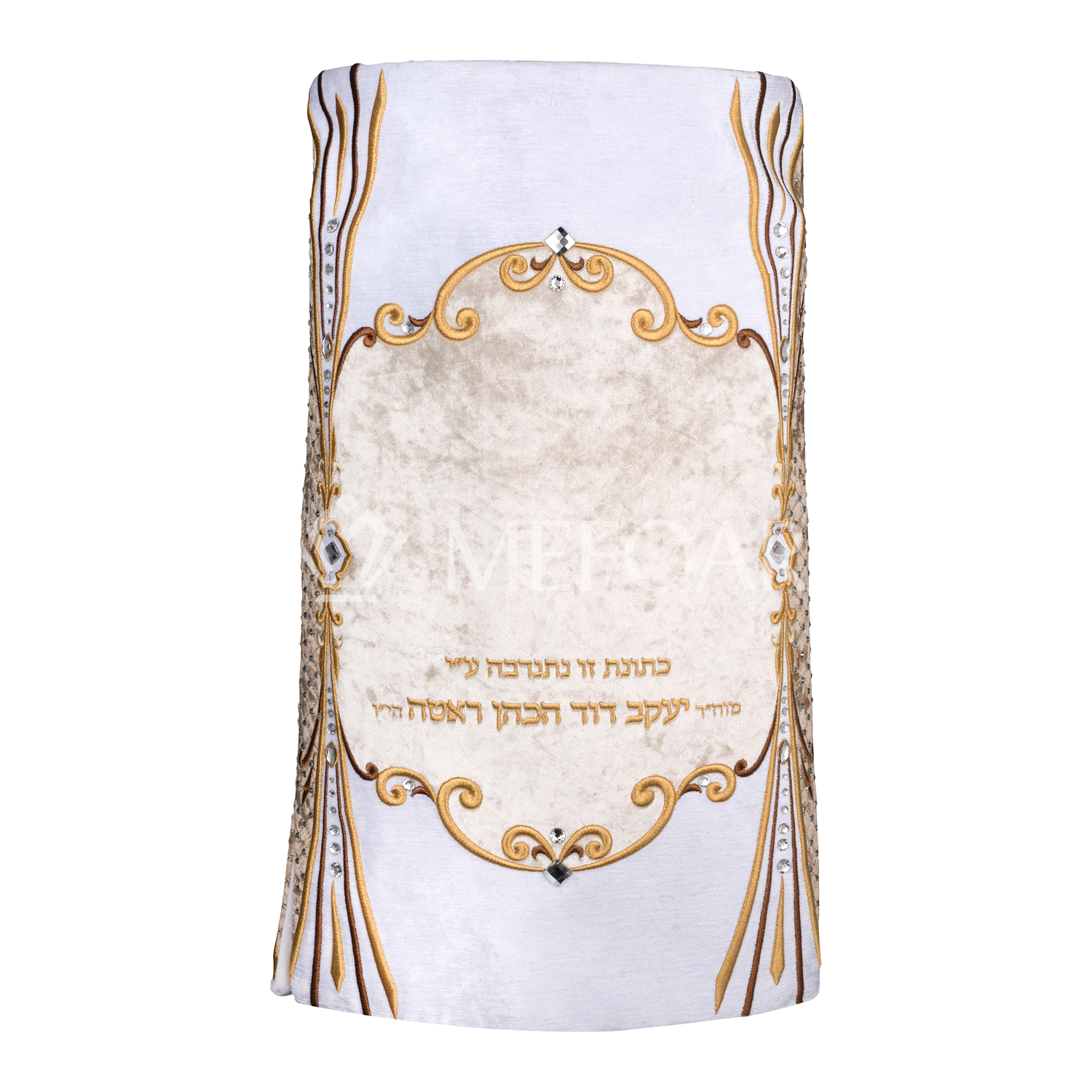 Velvet Torah Mantle - Style 1315 -White and Gold - Image 4