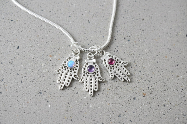 Filigree Hamsa Necklace — Opal, Amethyst or Garnet in Sterling