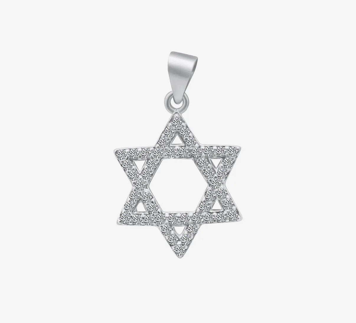 Sparkling cubic zirconia sterling Magen David pendant on box chain | Judaica Square Lakewood (view 13)