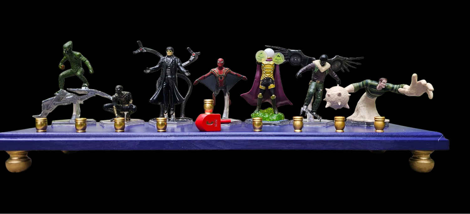 Spiderman menorah — limited edition webslinger figures on a 20-inch wood plaque | Judaica Square Lakewood (view 4)