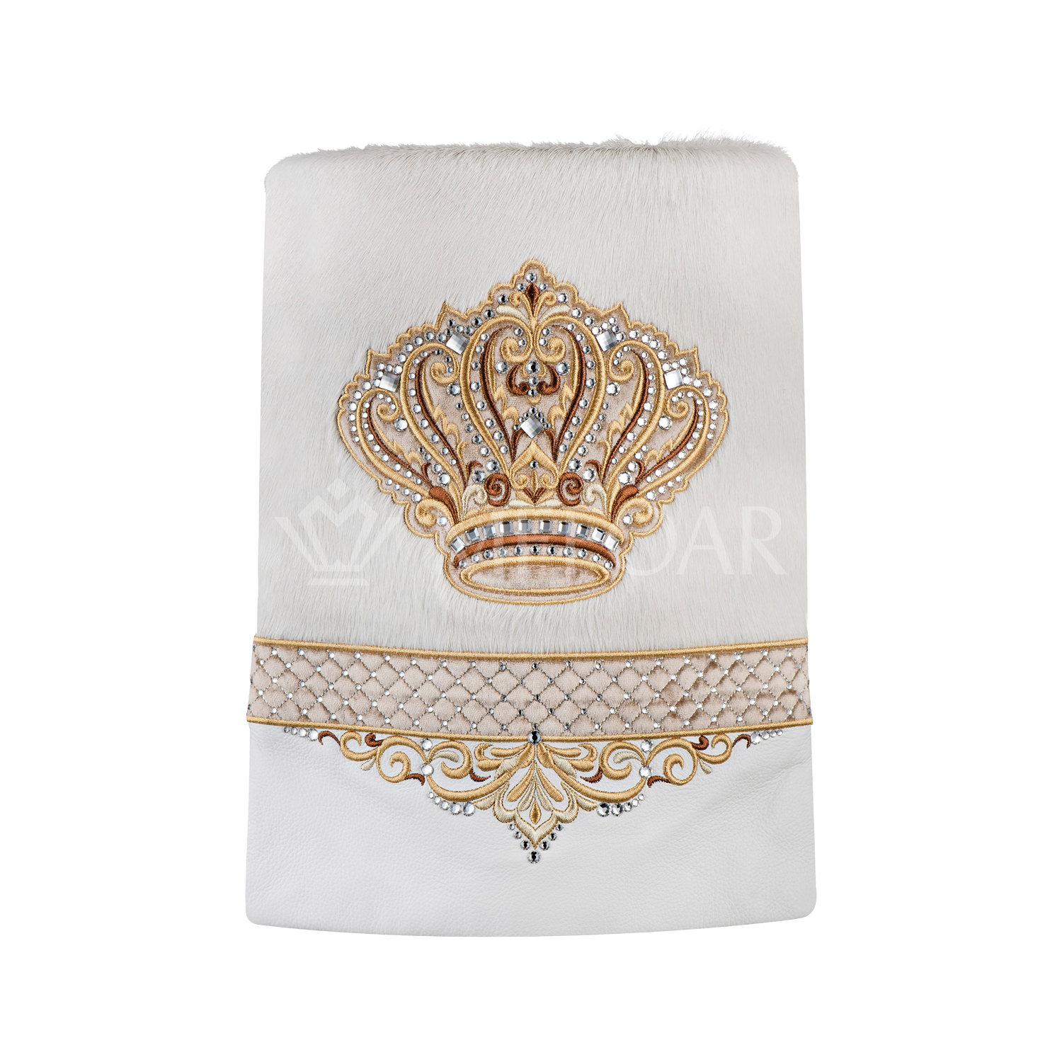 Leather & Fur Torah Mantle - Style 323-White - Image 2