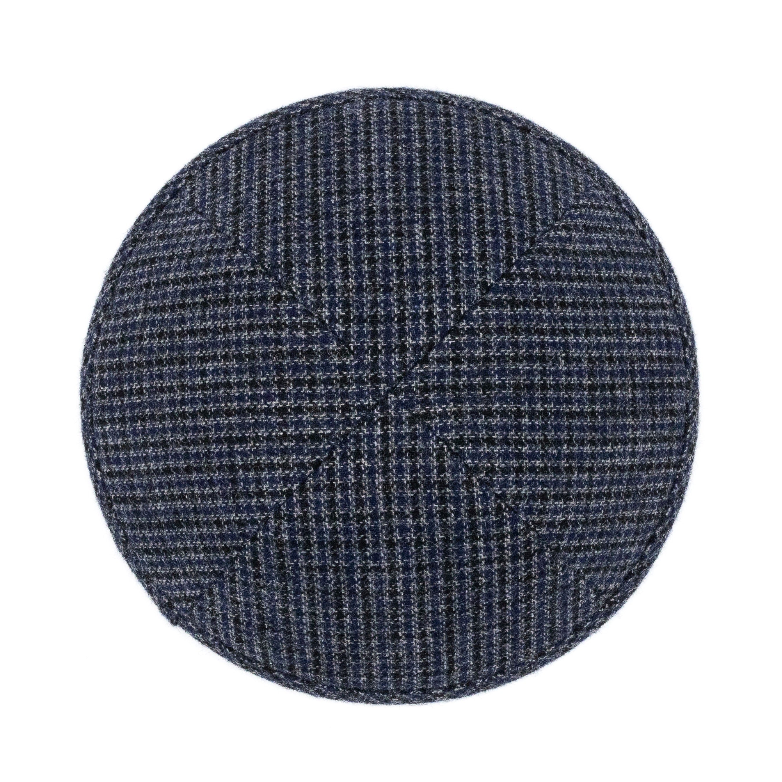 Navy Yarmulka Kippah - side view showing six-panel design