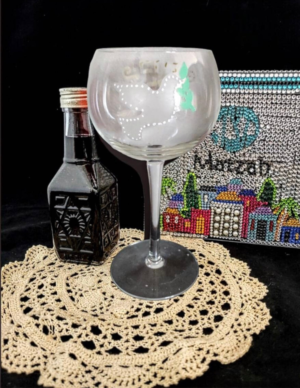 Seder cup set — three etched glasses painted with purple grapes | Judaica Square Lakewood (view 6)