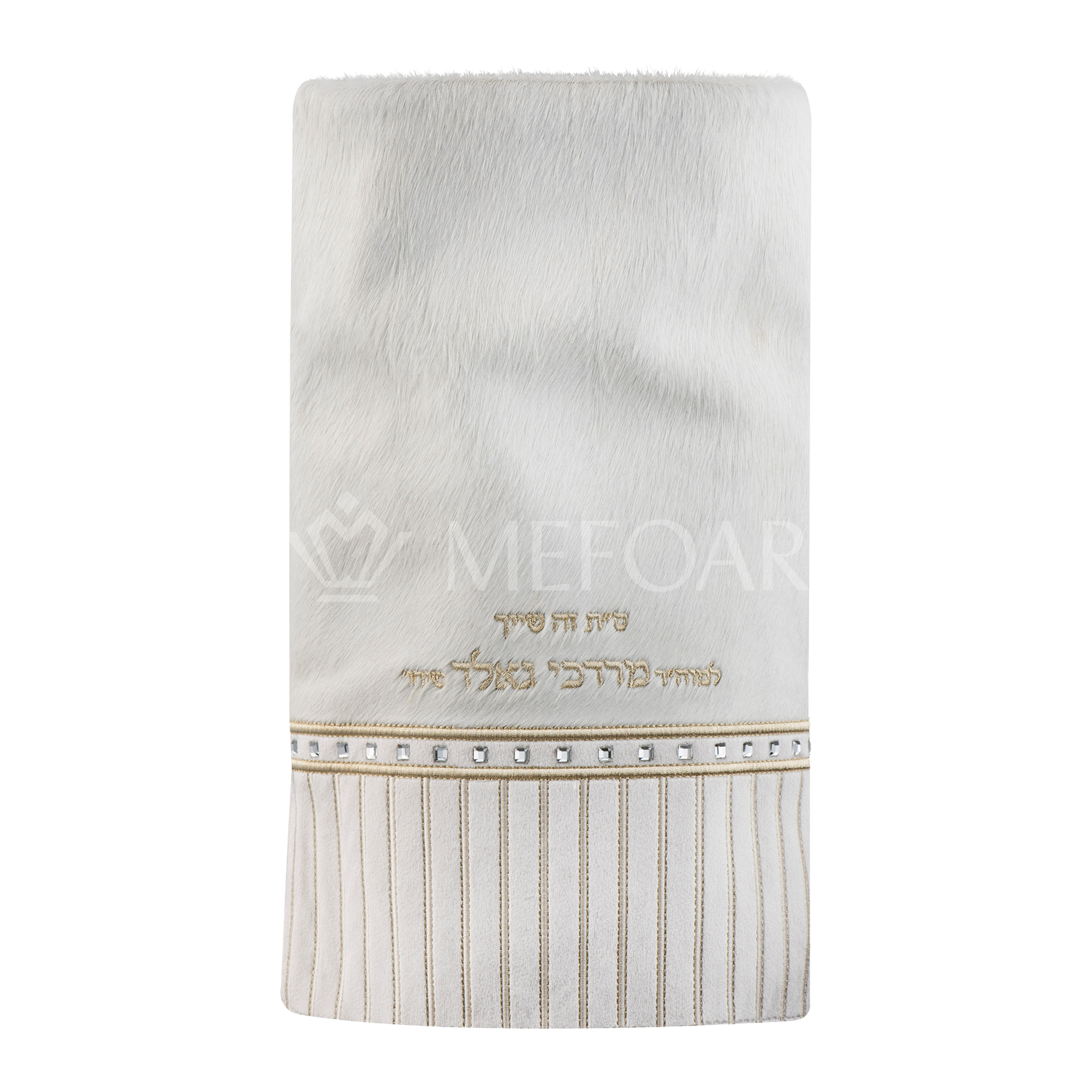 Fur and Velvet Torah Mantle - Style 378 -White and Gold - Image 4