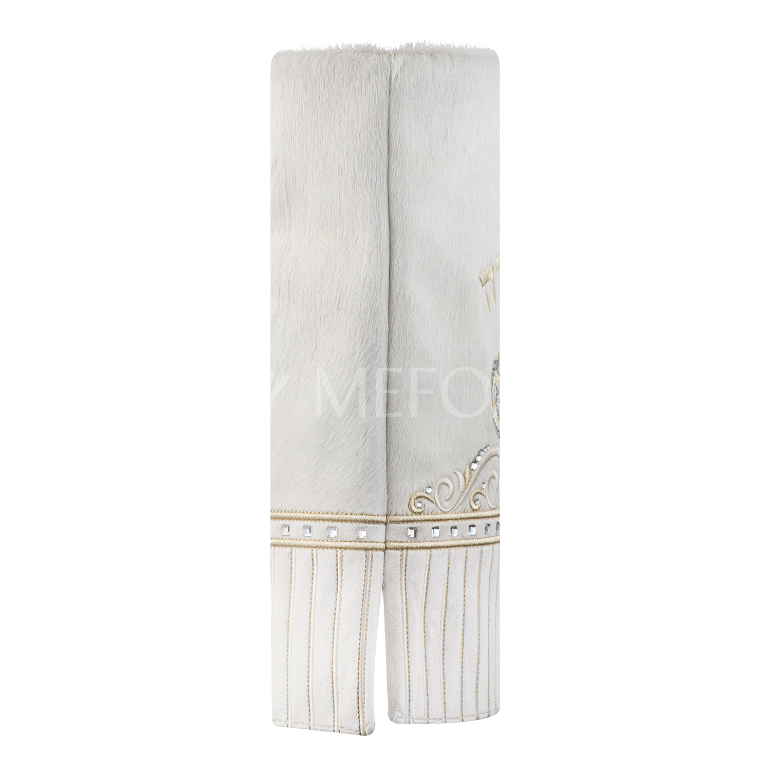 Fur and Velvet Torah Mantle - Style 378 -White and Gold - Image 3