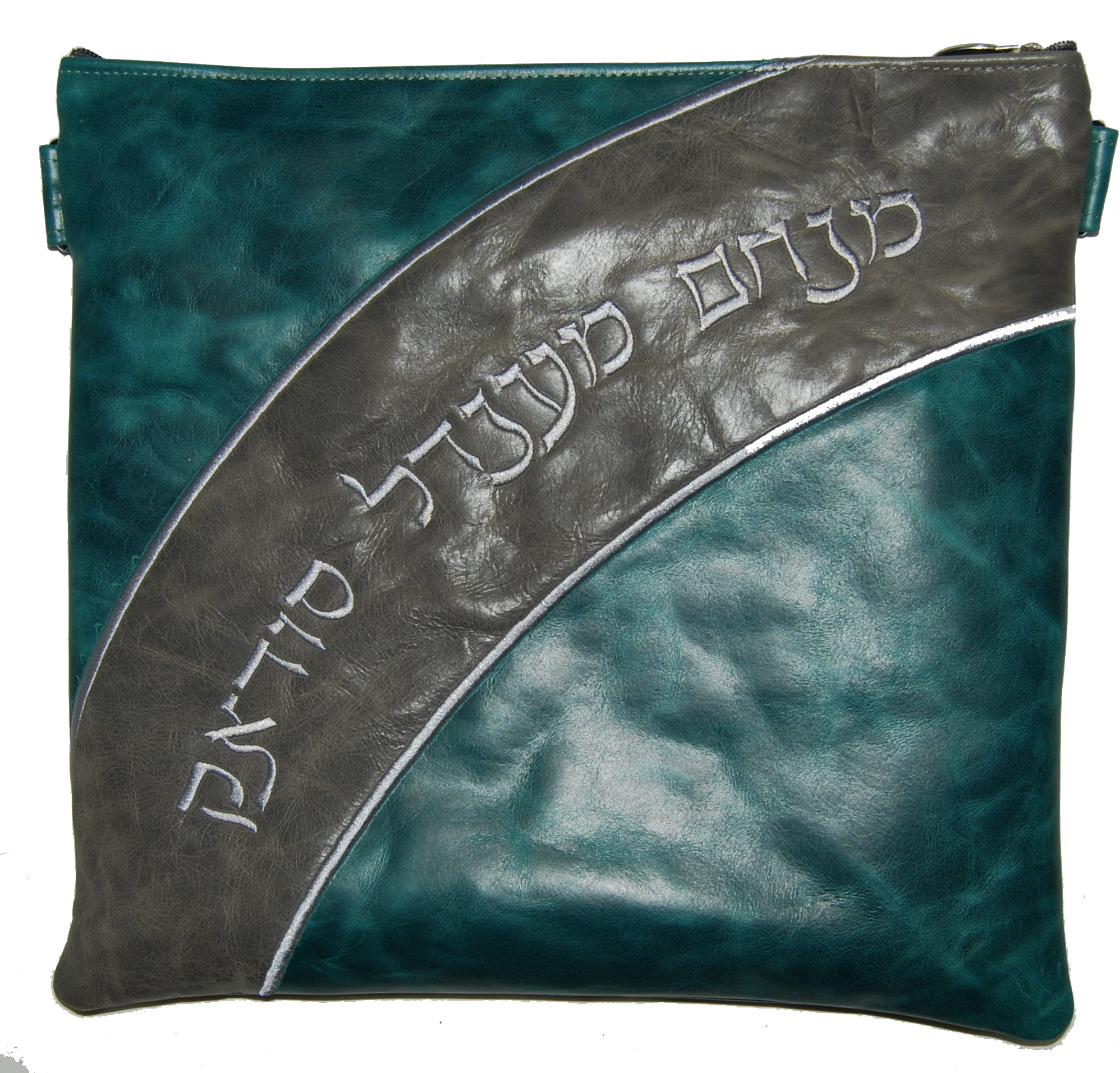 Prestige Leather Tallit & Tefillin Bag — Geometric & Wave Design, Supreme Collection (695H-PK)