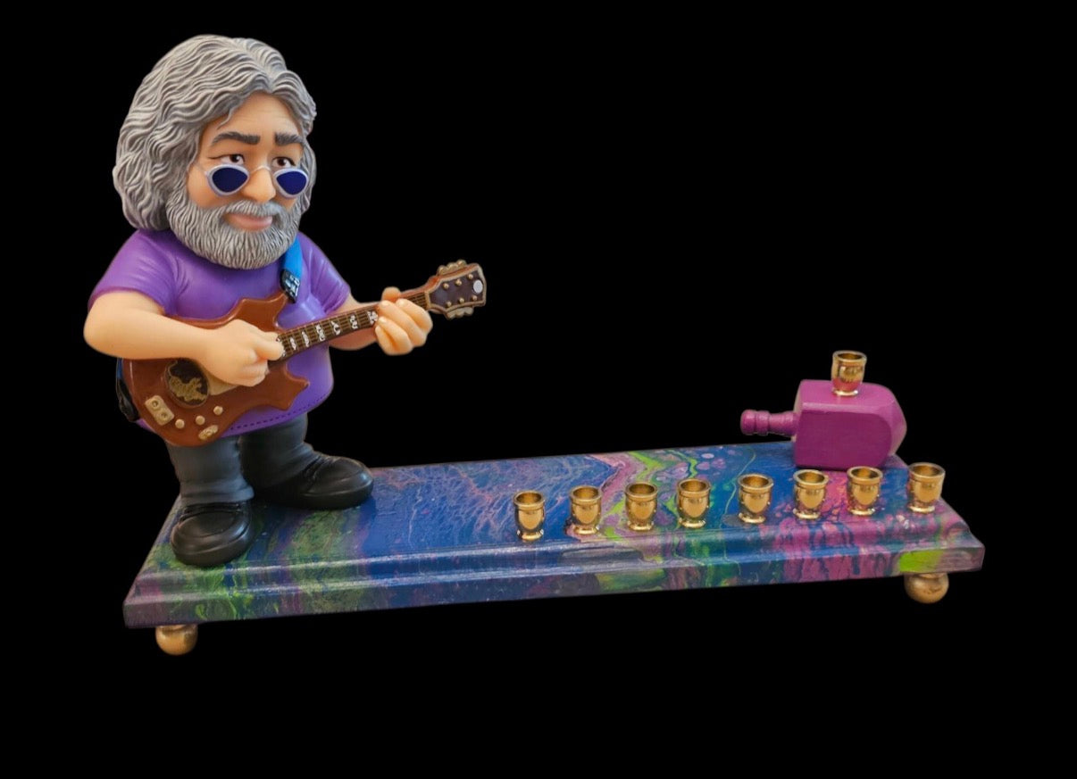 Jerry Garcia Menorah — signed sculpture with brass cups on a swirled base | Judaica Square Lakewood (view 9)