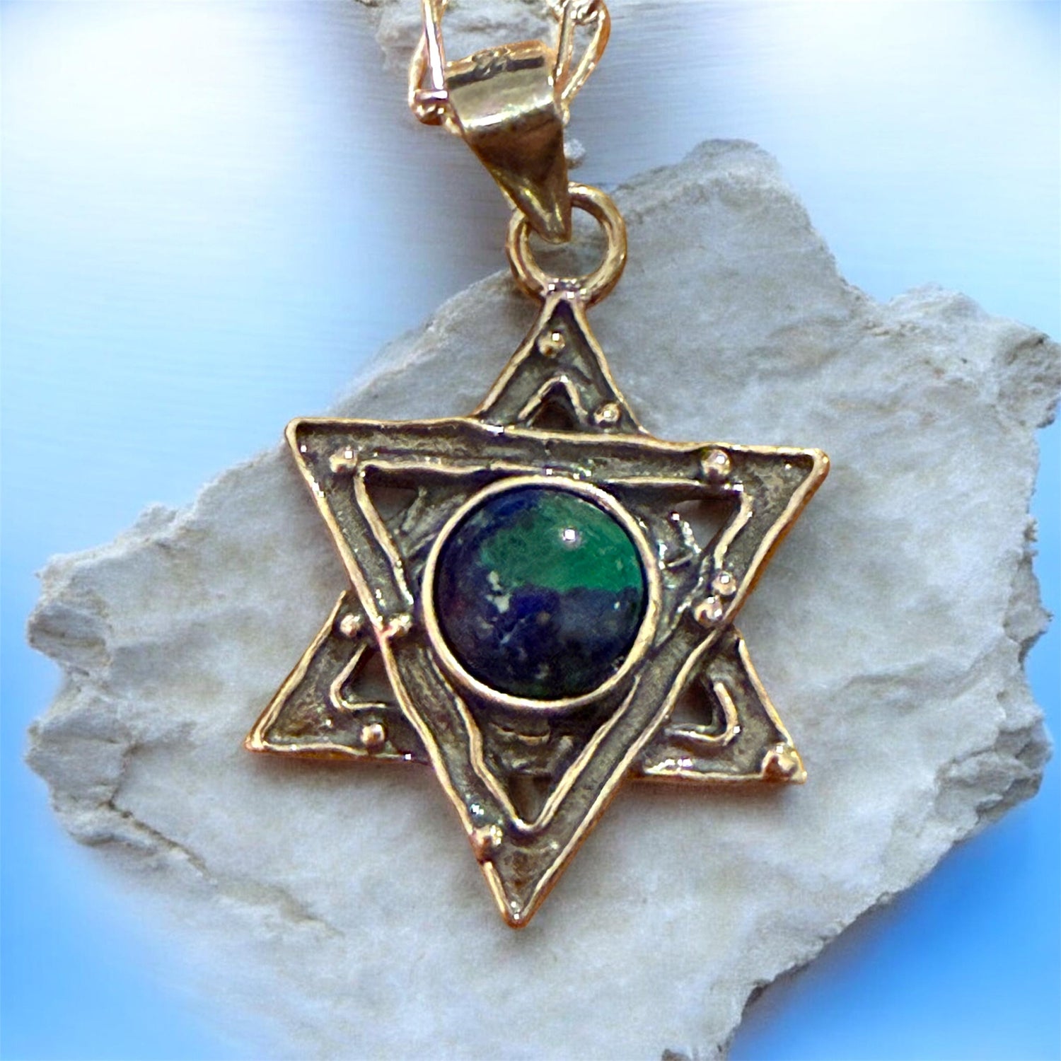 Sterling Star of David pendant with turquoise gemstone center | Judaica Square Lakewood (view 5)