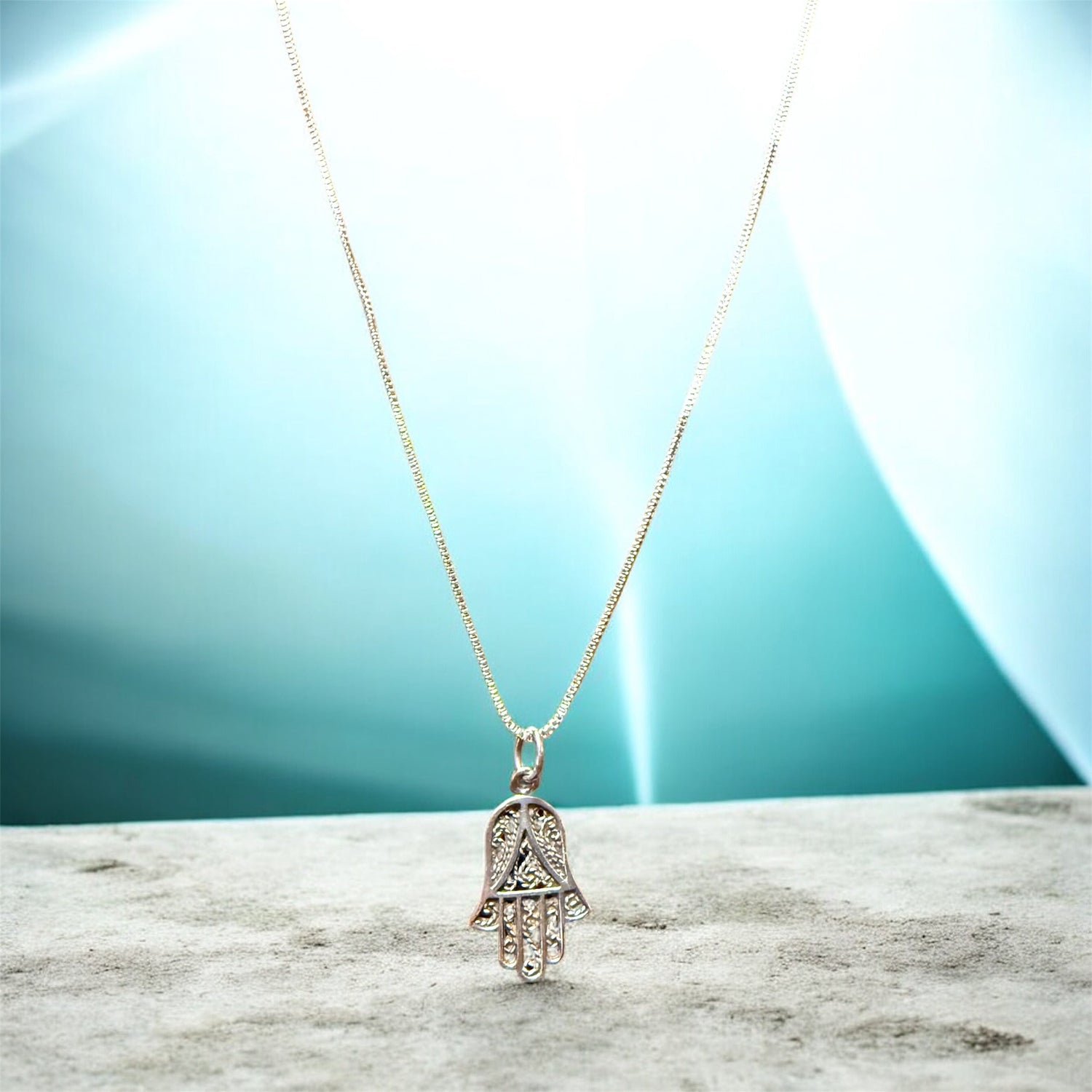 Vintage lacy filigree hamsa hand pendant in sterling silver | Judaica Square Lakewood (view 4)