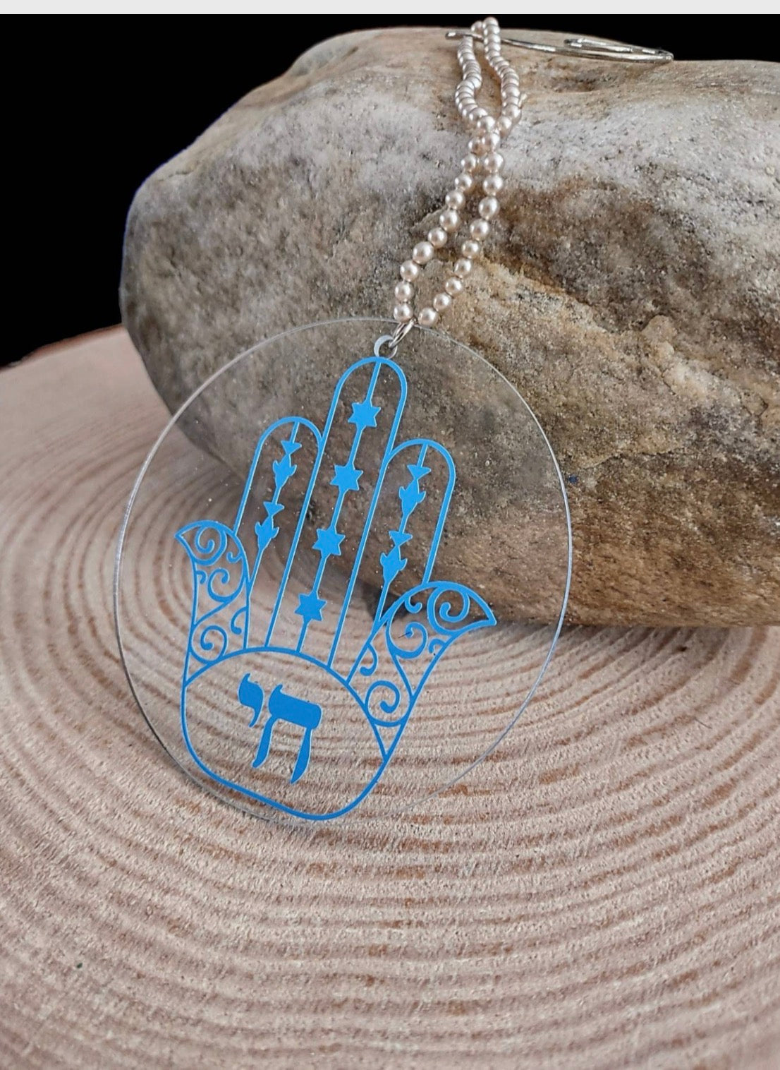 Hand painted wooden hamsa ornament with glitter evil eye and beads | Judaica Square Lakewood (view 7)