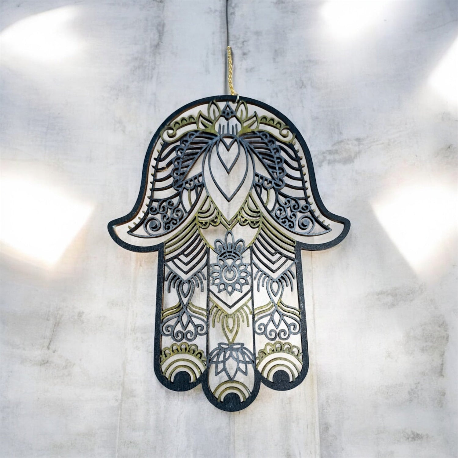 Two-sided wood hamsa — evil eye and floral mandala designs | Judaica Square Lakewood (view 10)