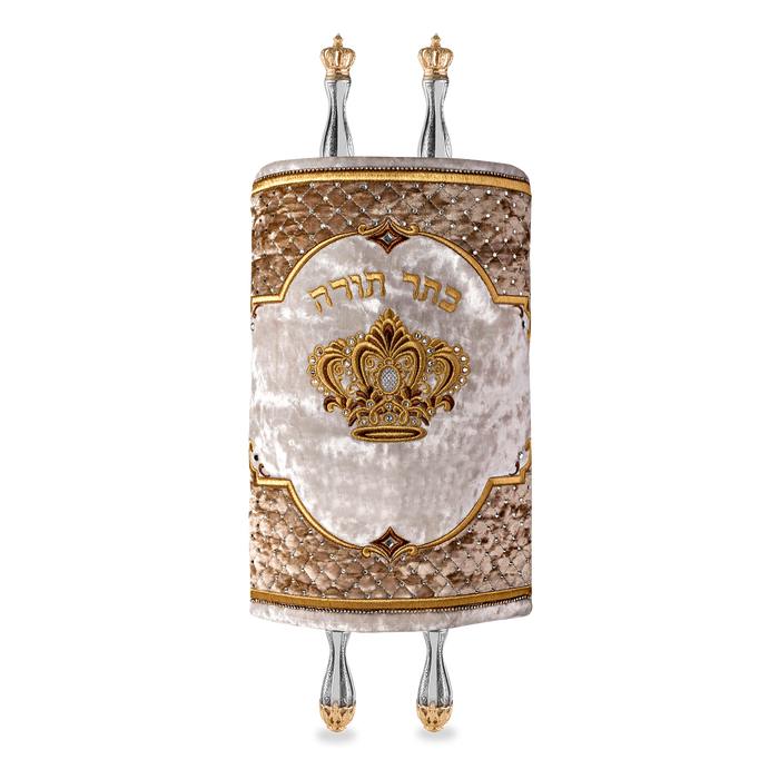 Velvet Torah Mantle - Style 802-White - Torah Covers & Mantles