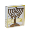 Ner Mitzvah antique-gold swirl candle menorah in retail packaging